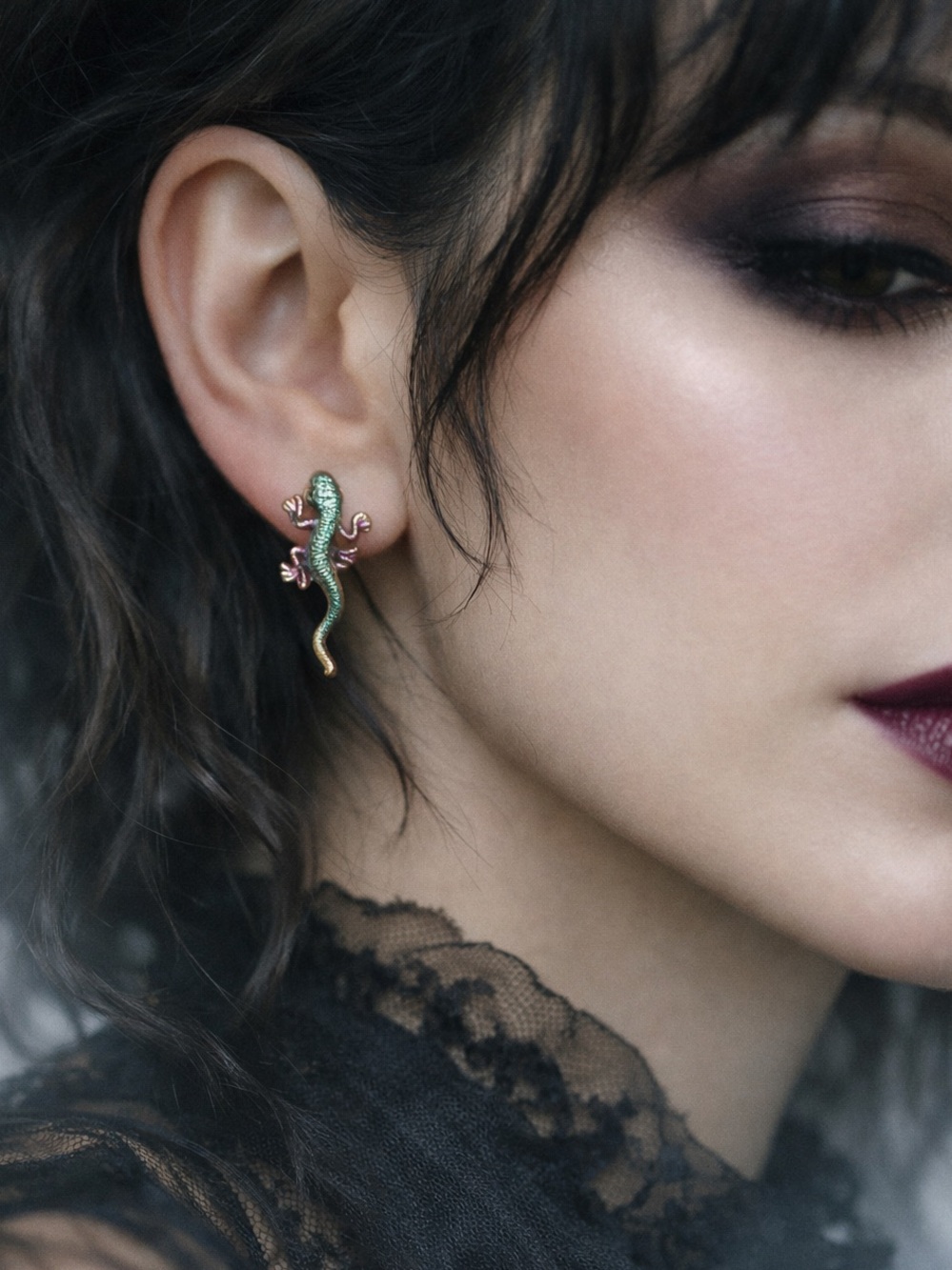 Aqua & Copper Lizard Stud Earrings